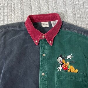 Vintage Disney Men's Corduroy Colorblock Shirt with Stitched Characters
